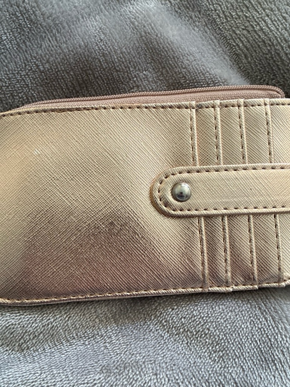 Metallic Tan Zip Wallet with Snap-Front Card Organizer
